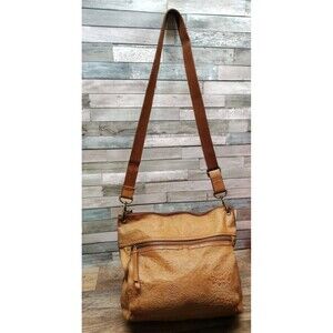 Fossil Leather Embossed Floral Shoulder Saddle Bag Hippy Boho Retro Soft Y2K